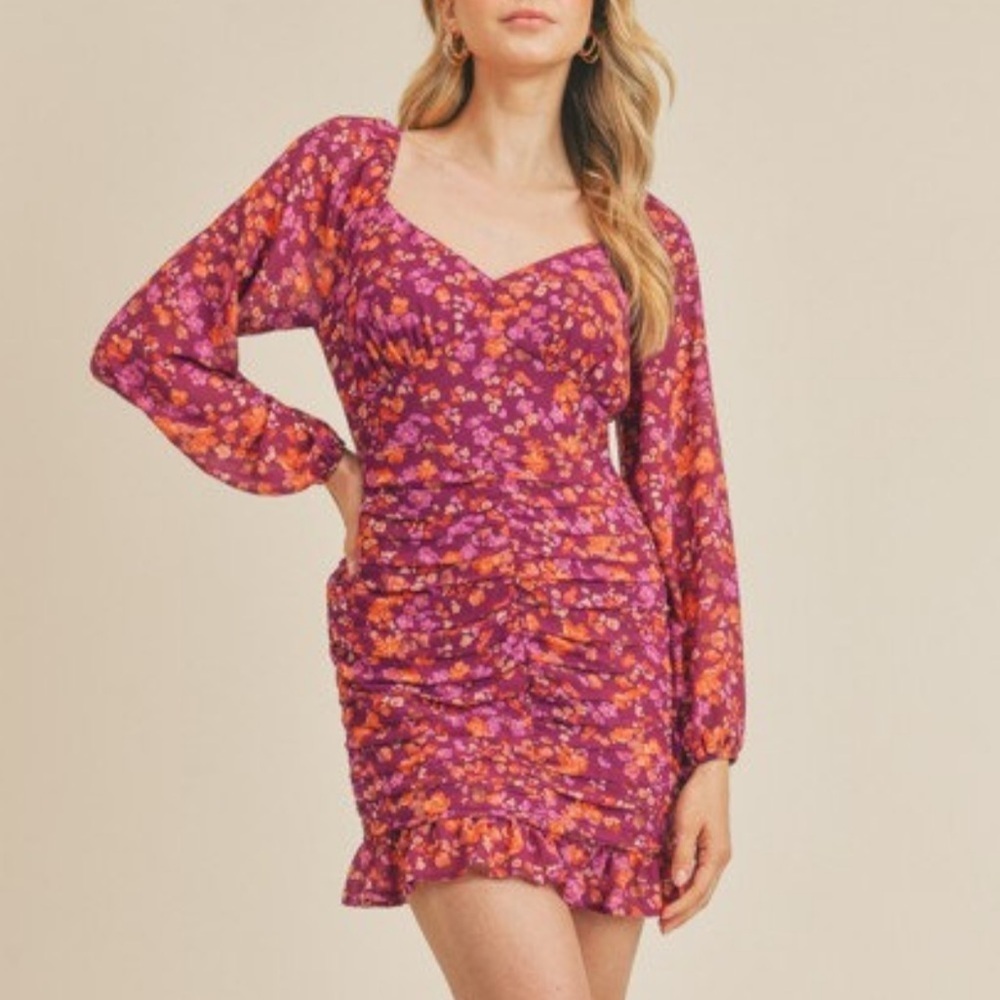 Lush Mini Dress Women’s Ruched Ruffled Feminine Romantic Boho